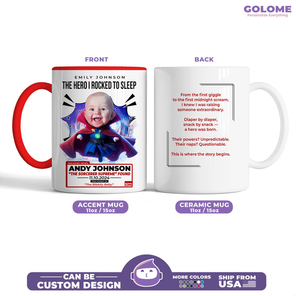 Personalized Baby Sorcerer Mug – Custom Dr. Strange Parody Gift for Mom | Add Baby Photo & Message